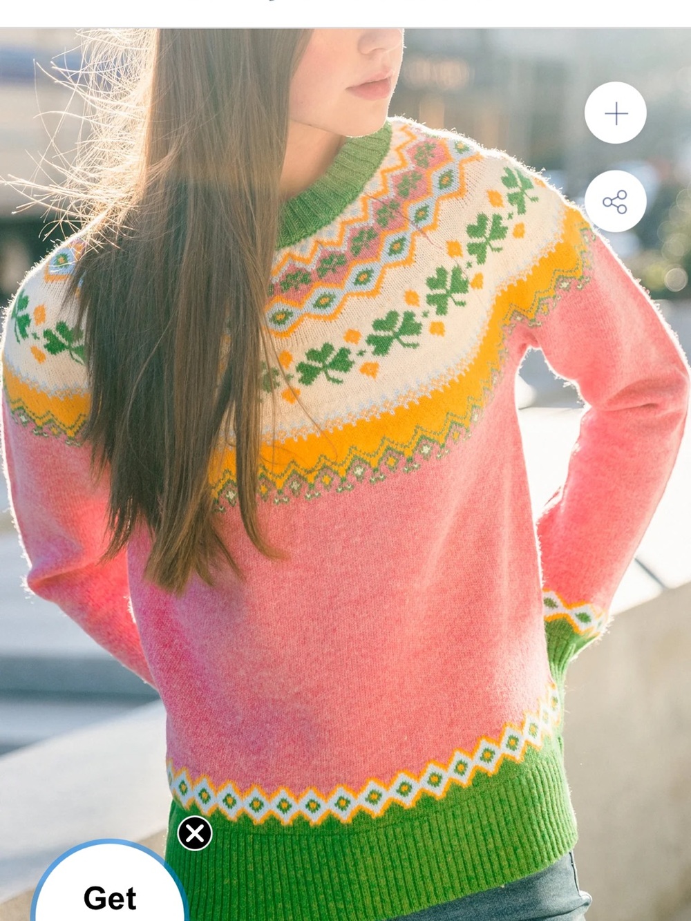 Kiel James Patrick Pink, Green & Yellow Fair Isle Crewneck Sweater - Picture 4 of 5